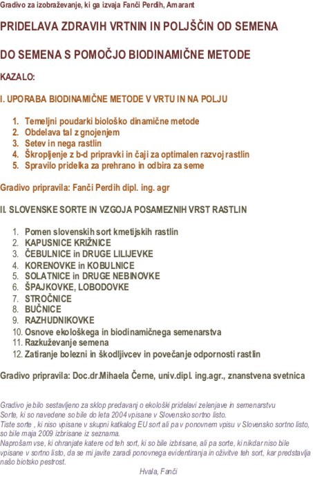 PRIROČNIK O EKOLOŠKI PRIDELAVI ZELENJAVE OD SEMENA DO SEMENA